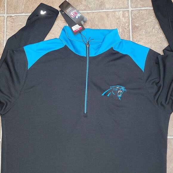 New Antigua NFL Black & Blue Quarter-Zip Pullover Carolina Panthers Shirt Size L - Picture 2 of 6